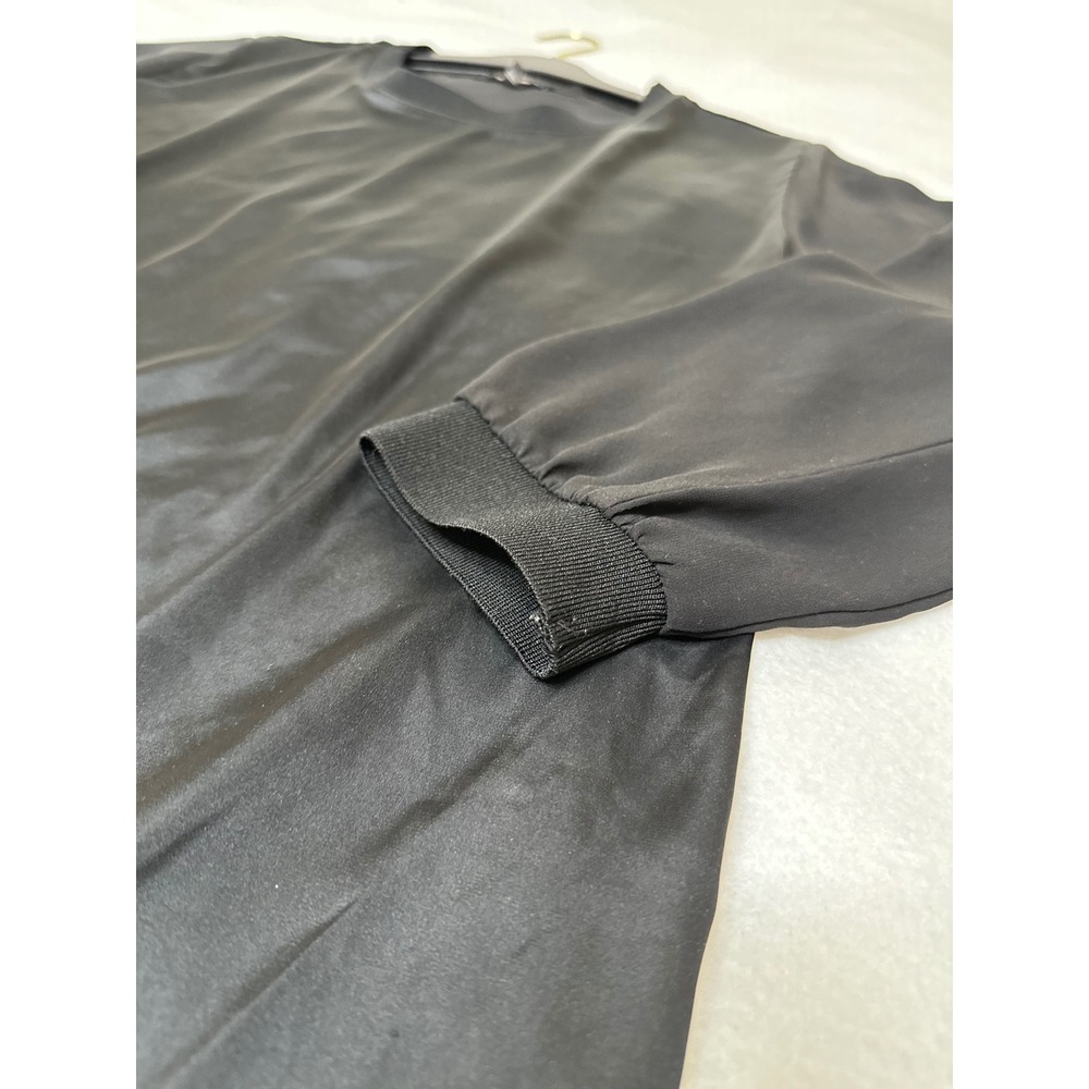 Express Womens Black Satin Chiffon Mixed Media 3/4 Sleeve Blouse Large - Picture 9 of 13